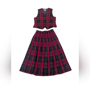 Vintage Pendleton Red Green Plaid Vest Skirt Christmas Set Women's - Sz 8